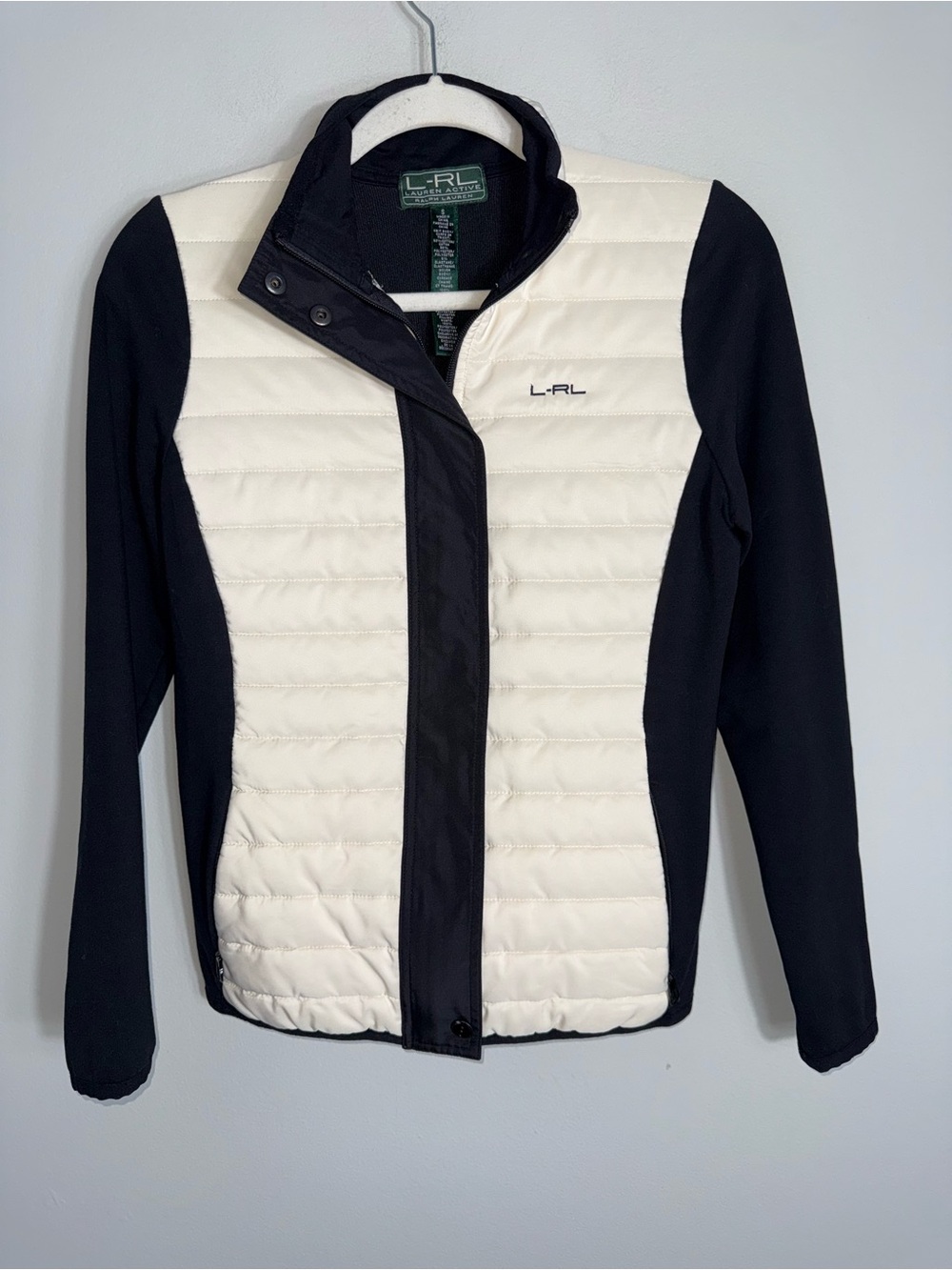 Ralph Lauren Active L-RL Lightweight Quilted Jacket-Ivory Black-Full Zip-Small